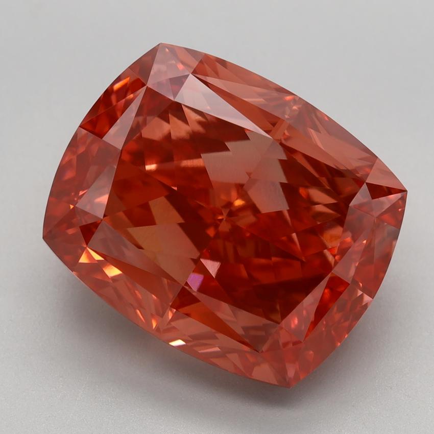 9.57 Ct. Fancy Vivid Orangy Pink Cushion Lab Grown Diamond
