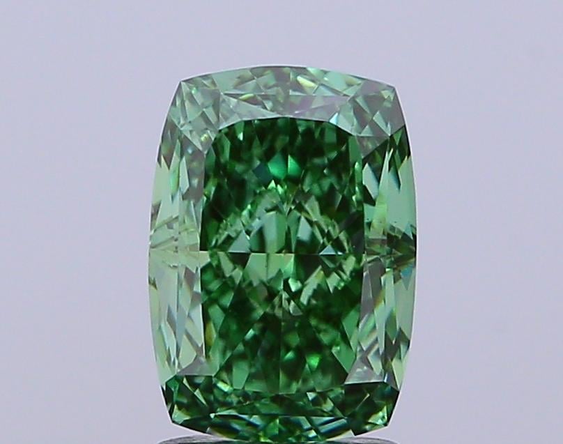 2.24 Ct. Fancy Vivid Green Cushion Lab Grown Diamond