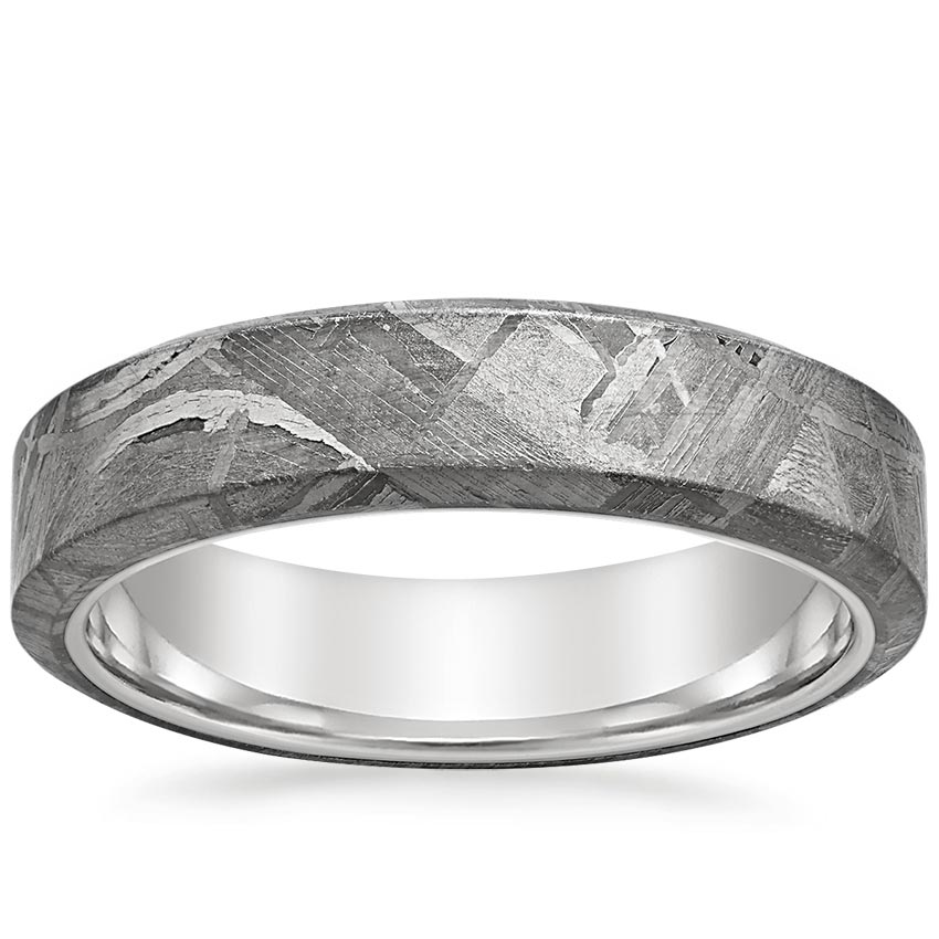 Beveled Edge Meteorite and Tungsten Wedding Ring 