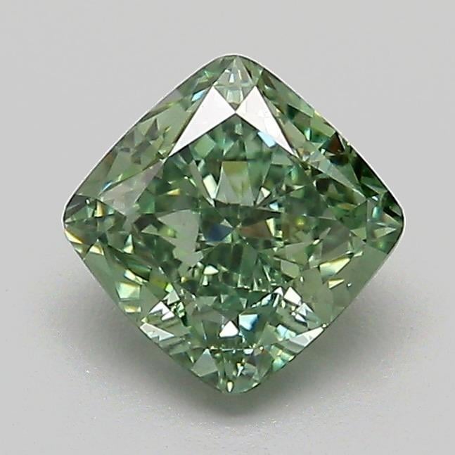 1.09 Ct. Fancy Vivid Green Cushion Lab Grown Diamond