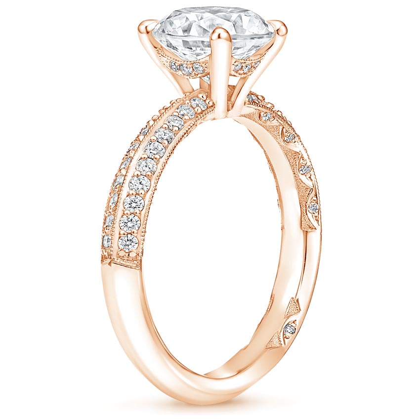 18K Rose Gold Tacori Sculpted Crescent Knife Edge Diamond Ring, large side view