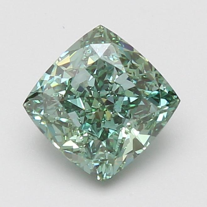 2.03 Ct. Fancy Vivid Green Cushion Lab Grown Diamond