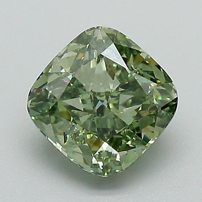 1.32 Ct. Fancy Vivid Green Cushion Lab Grown Diamond