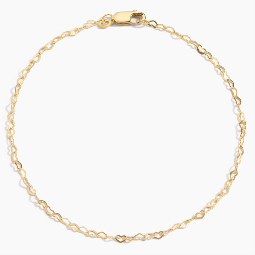 14K Yellow Gold 6.5 in. Heart Chain Bracelet
