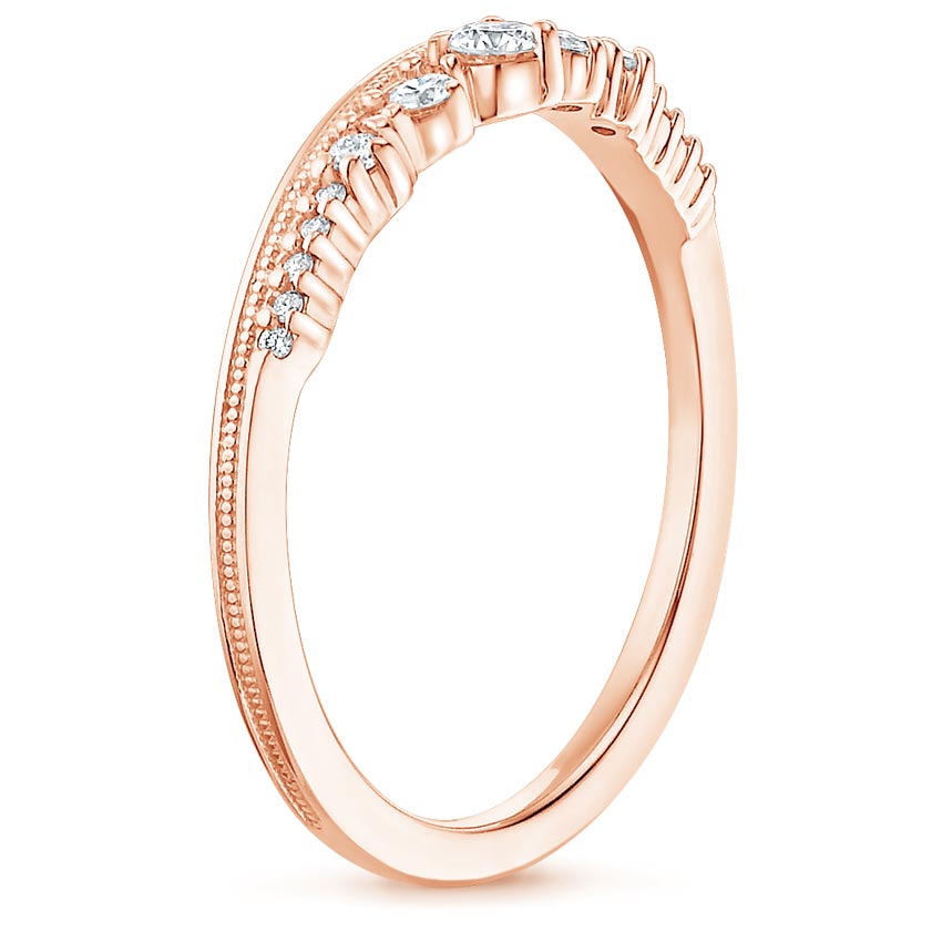 14K Rose Gold Crown Diamond Ring, large side view