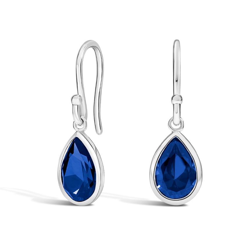 Silver Lab Created Blue Sapphire Square Leverback Earrings 