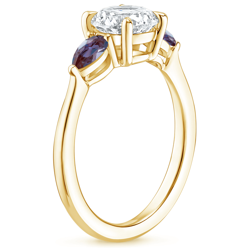 18K Yellow Gold Opera Ring with Lab Alexandrite Accents, large side view