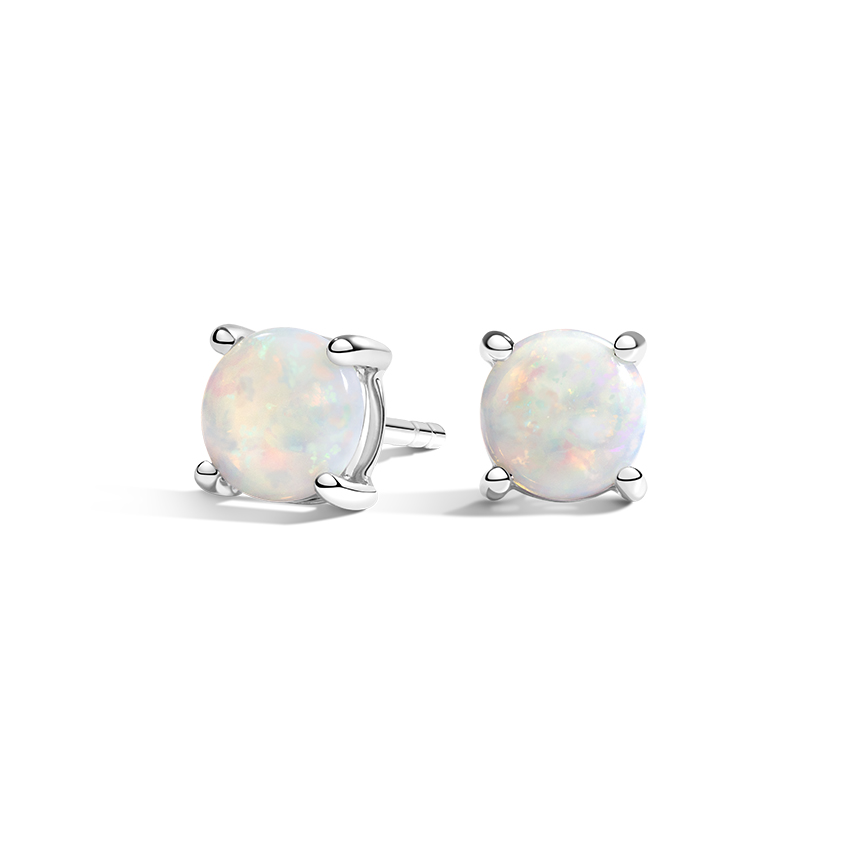 Beautiful 14k White Gold Opal and Diamond Heart Post Earrings 