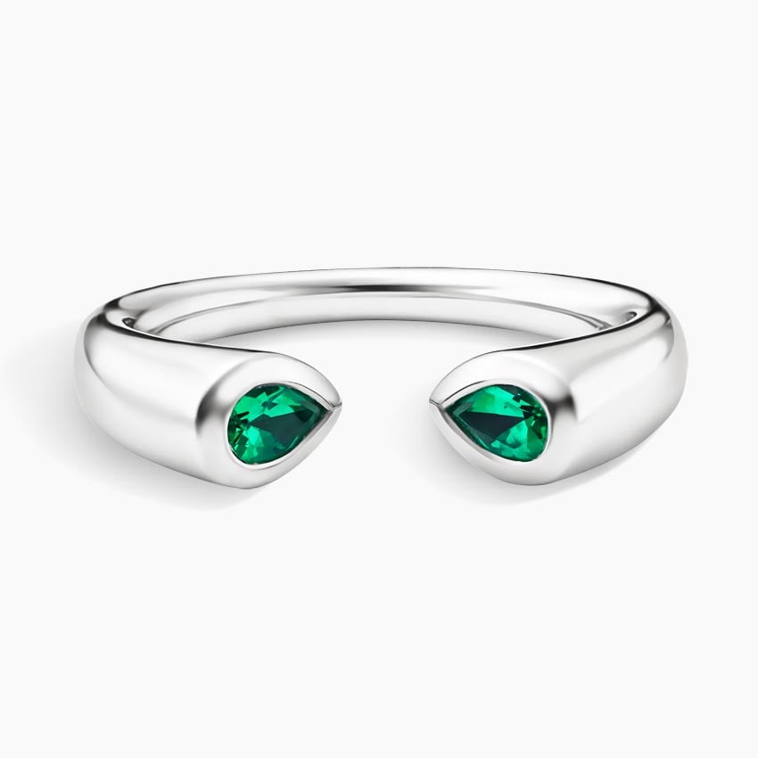 14K White Gold Stevie Lab Emerald Toi et Moi Ring