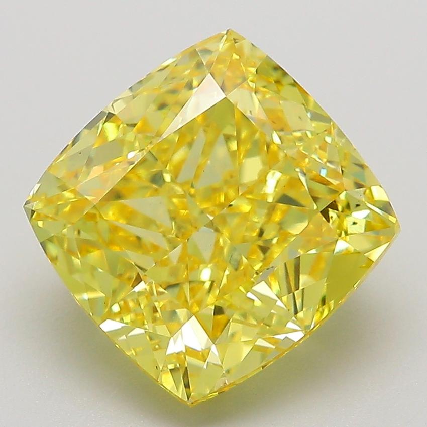 6.06 Ct. Fancy Vivid  Yellow Cushion Lab Grown Diamond