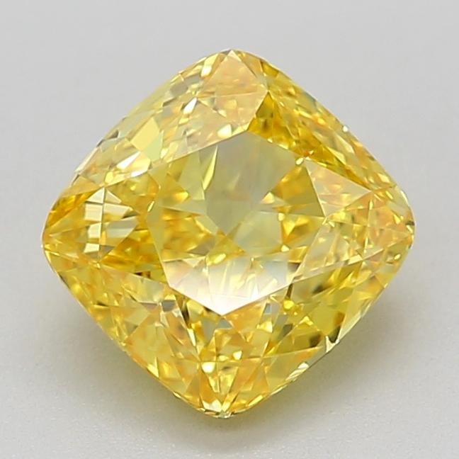 0.91 Ct. Fancy Vivid Yellow Cushion Lab Grown Diamond