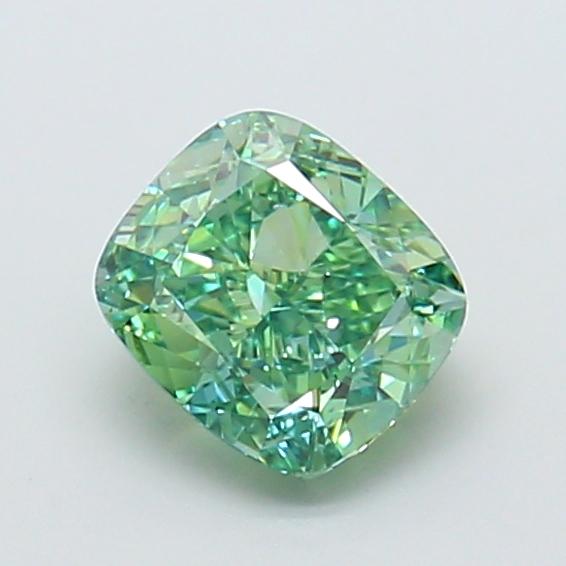 1.37 Ct. Fancy Vivid Green Cushion Lab Grown Diamond