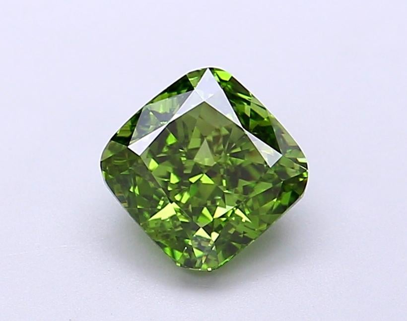 1.26 Ct. Fancy Vivid  Green Cushion Lab Grown Diamond