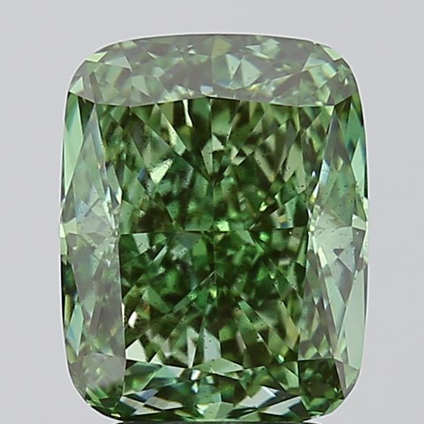 3.58 Ct. Fancy Vivid Green Cushion Lab Grown Diamond