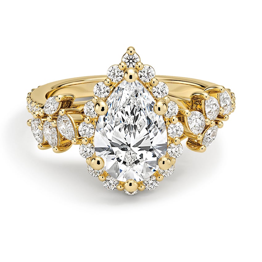 Custom Leaf-Inspired Halo Diamond Ring