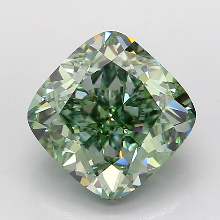 2.93 Ct. Fancy Vivid Green Cushion Lab Grown Diamond