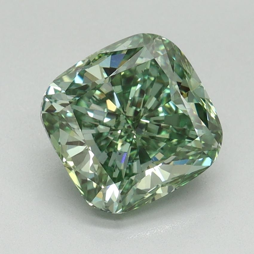 2.01 Ct. Fancy Vivid Green Cushion Lab Grown Diamond