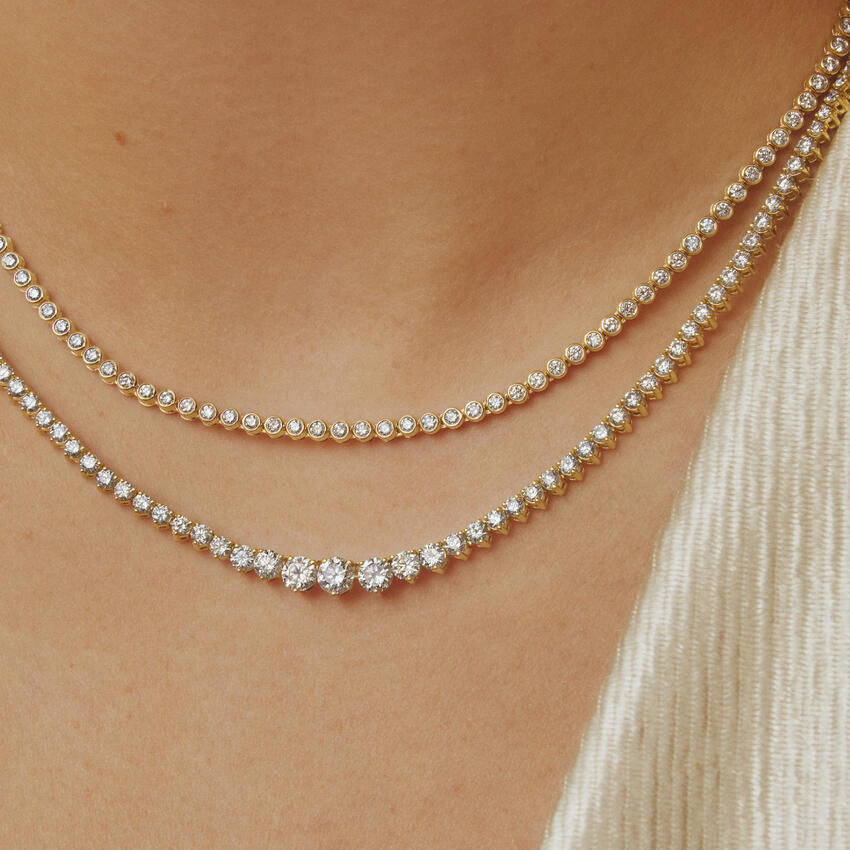 14K Yellow Gold Bezel Lab Diamond Tennis Necklace (3 1/2 ct. tw.)