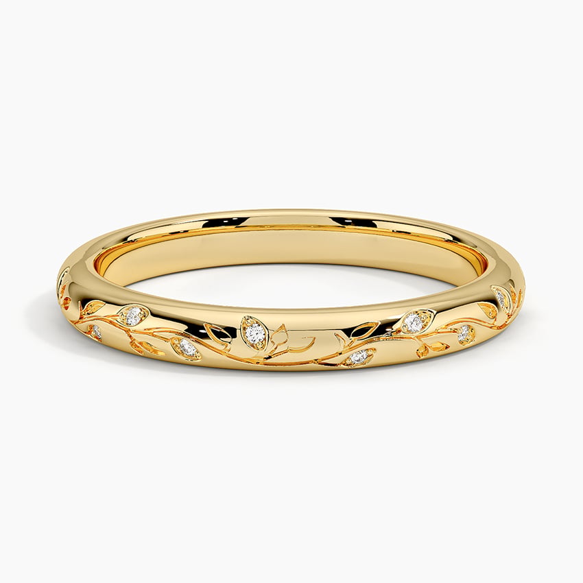 Image of 14K Yellow Gold Verdure Engraved Diamond Ring