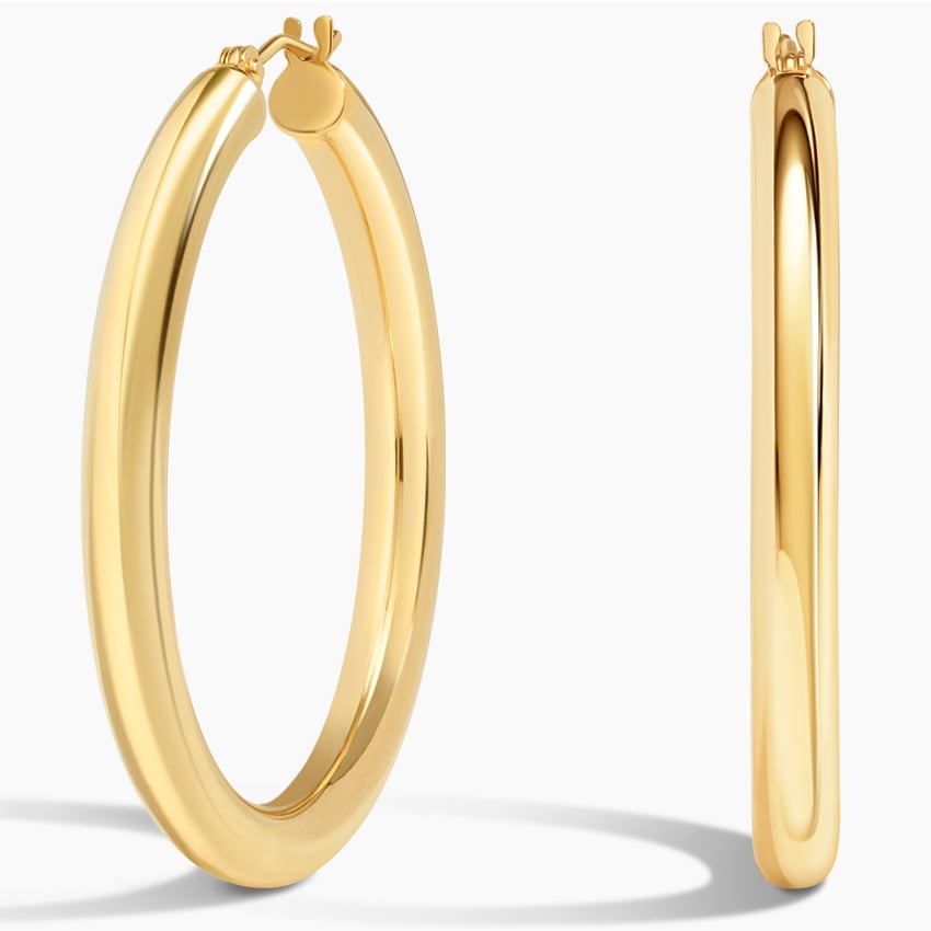 14K Yellow Gold 4mm Oversized Perfect Hoop Earrings