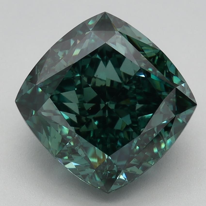 3.51 Ct. Fancy Vivid Green Cushion Lab Grown Diamond