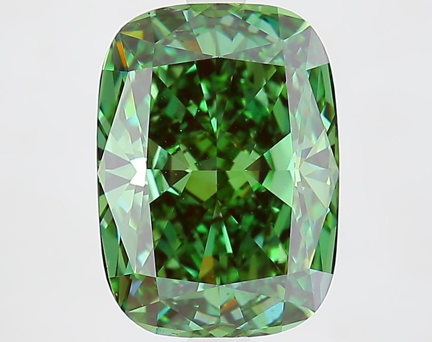 4.06 Ct. Fancy Vivid Green Cushion Lab Grown Diamond