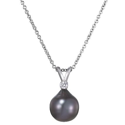 Tahitian Pearl Pendant with Diamond Accent in 18K White Gold