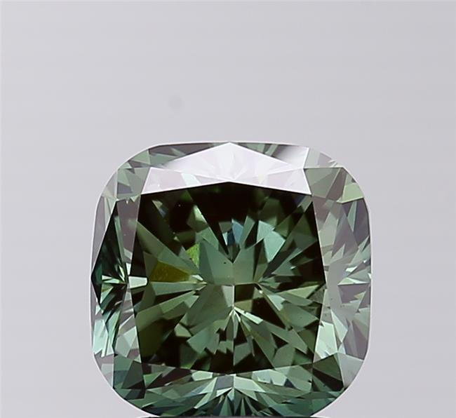 3.30 Ct. Fancy Vivid  Green Cushion Lab Grown Diamond
