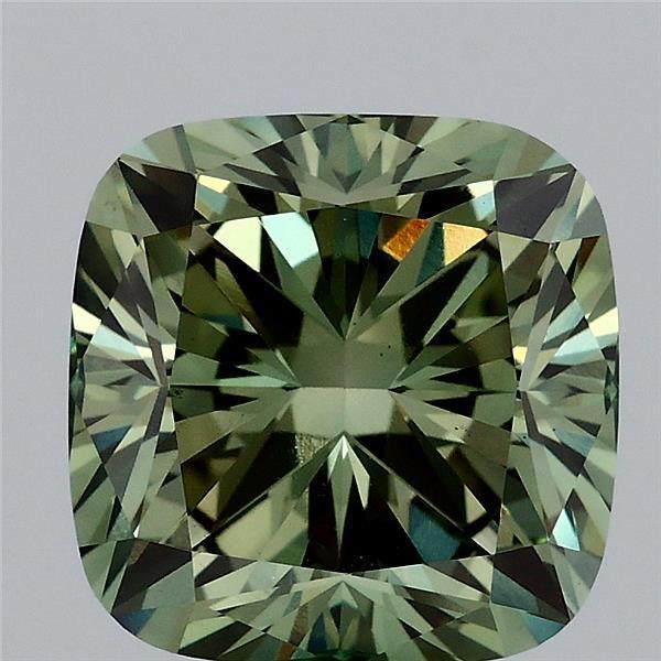 3.68 Ct. Fancy Vivid Green Cushion Lab Grown Diamond