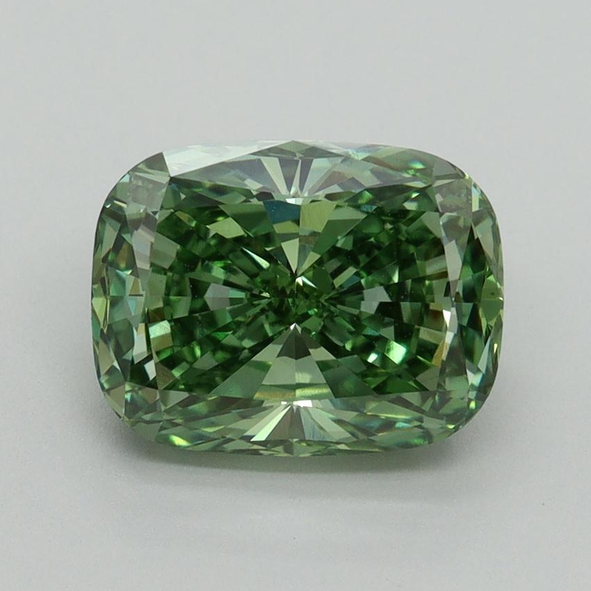 3.02 Ct. Fancy Vivid Green Cushion Lab Grown Diamond