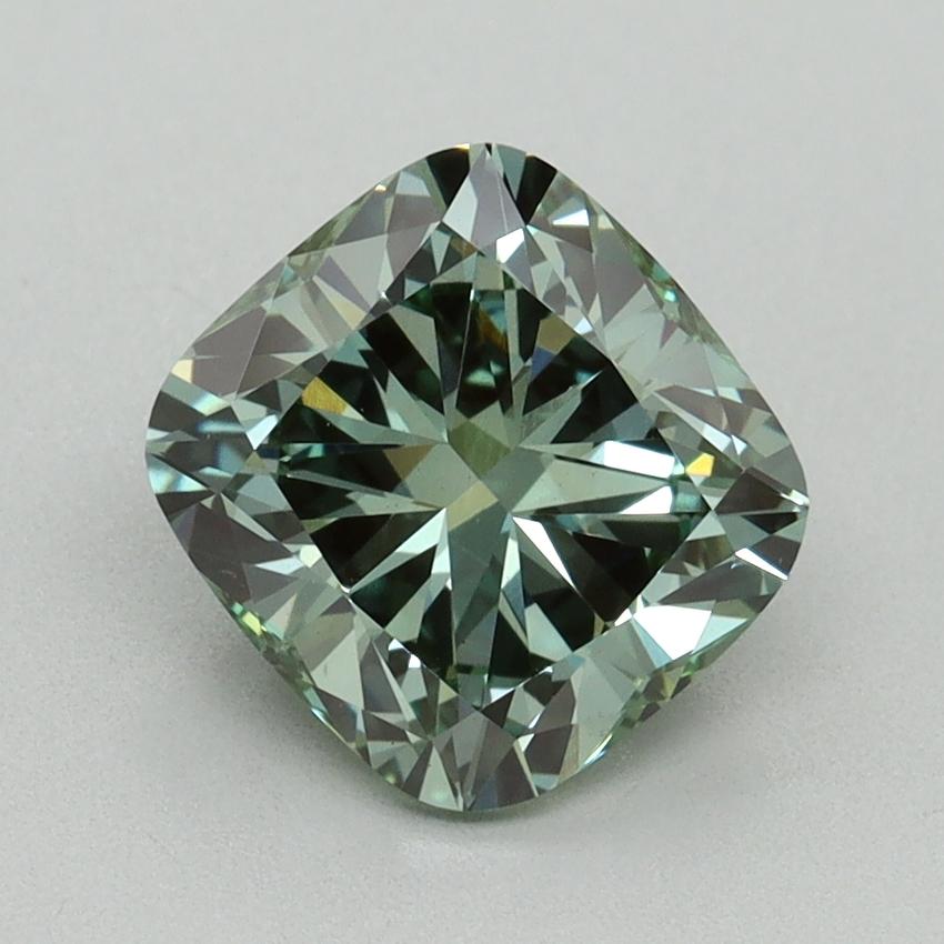 2.06 Ct. Fancy Vivid Green Cushion Lab Grown Diamond
