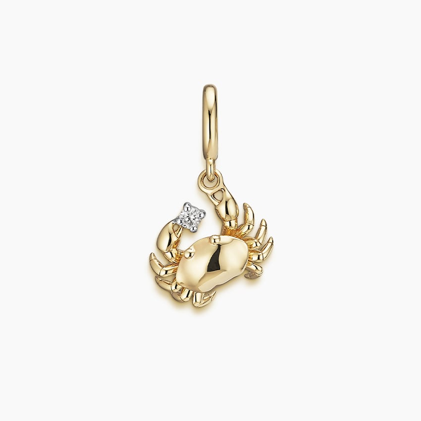 14K Yellow Gold Crab Diamond Charm