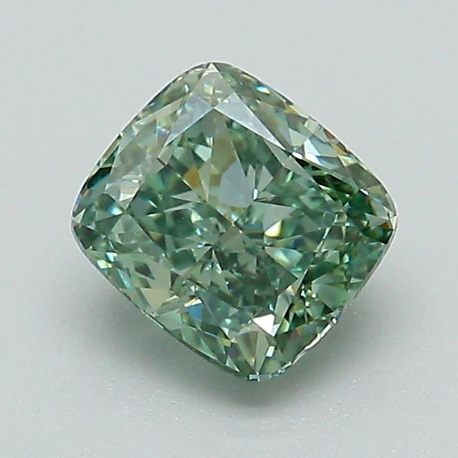 1.02 Ct. Fancy Vivid Green Cushion Lab Grown Diamond