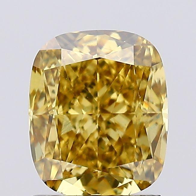 1.53 Ct. Fancy Vivid Greyish Yellow Cushion Lab Grown Diamond