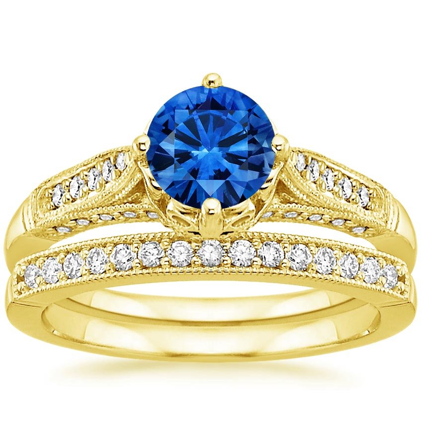 Sapphire Heirloom Diamond Matched Set in 18K Yellow Gold