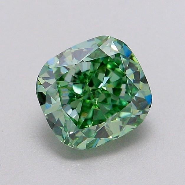 1.04 Ct. Fancy Vivid Green Cushion Lab Grown Diamond