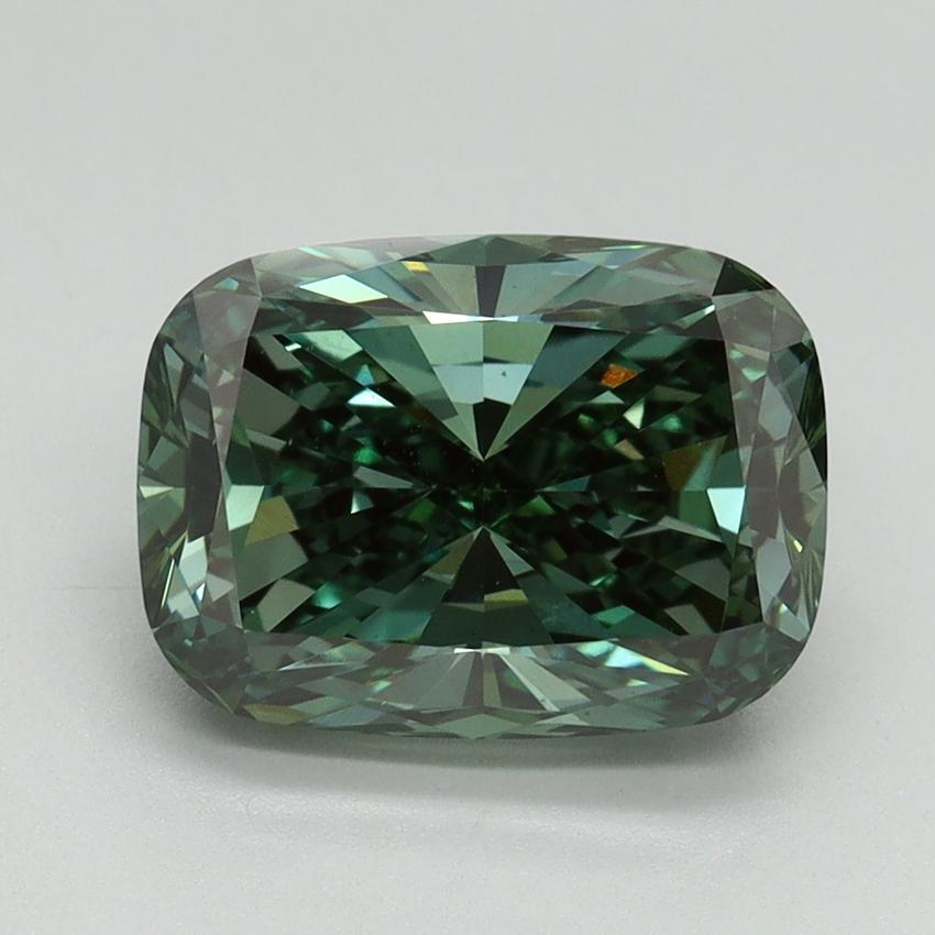 3.01 Ct. Fancy Vivid Green Cushion Lab Grown Diamond