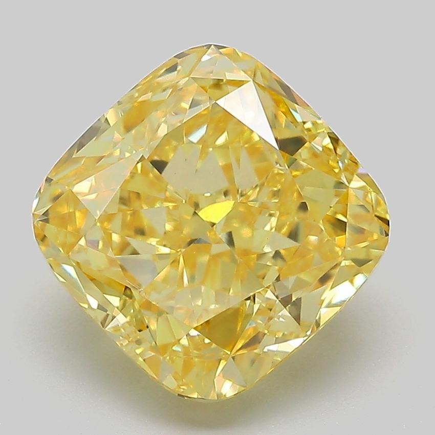 5.38 Ct. Fancy Vivid Yellow Cushion Lab Grown Diamond