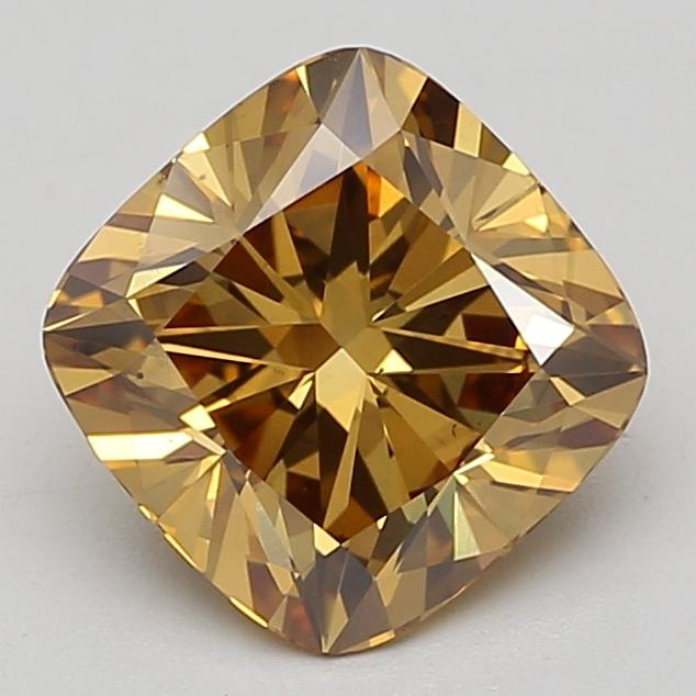 2.98 Ct. Fancy Vivid Brownish Yellow Cushion Lab Grown Diamond