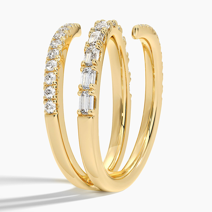 18K Yellow Gold Sonya Baguette and Round Lab Diamond Wrap Ring