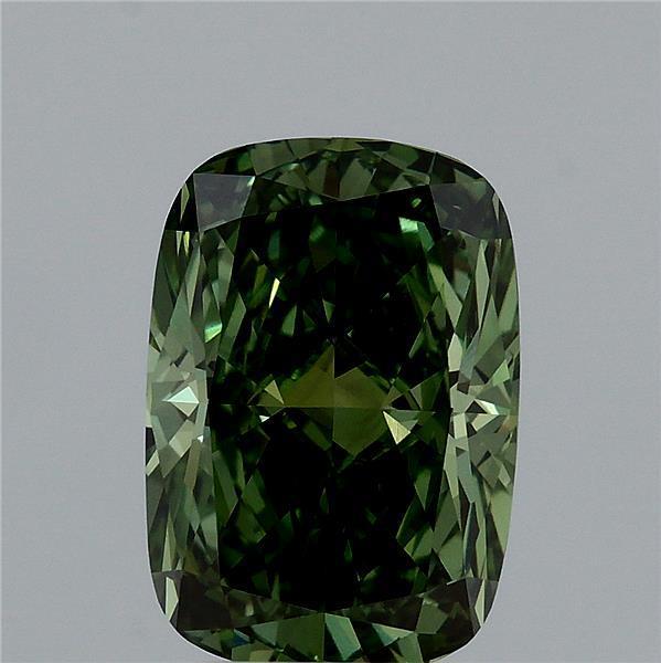 3.00 Ct. Fancy Vivid Green Cushion Lab Grown Diamond