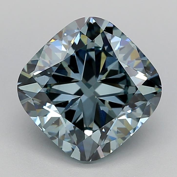 2.83 Ct. Fancy Intense Greenish Blue Cushion Lab Grown Diamond