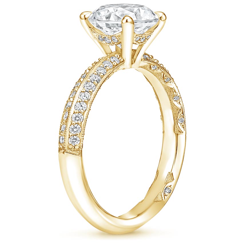18K Yellow Gold Tacori Sculpted Crescent Knife Edge Diamond Ring, large side view