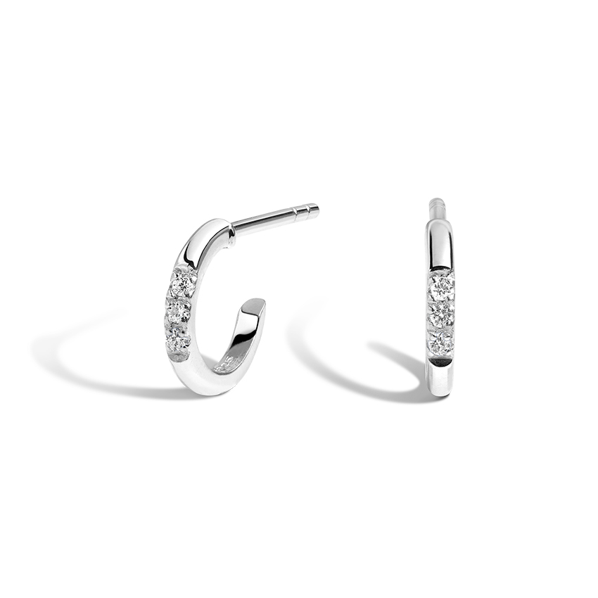 diamond huggie earrings silver