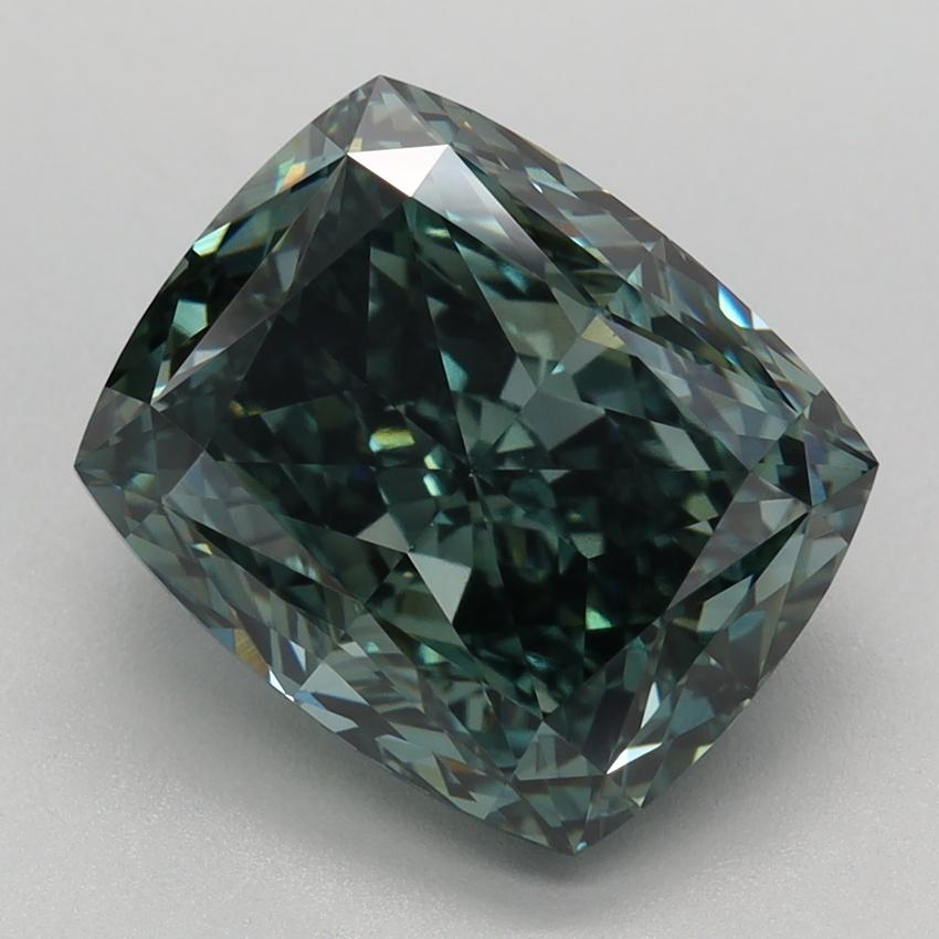 4.56 Ct. Fancy Vivid Green Cushion Lab Grown Diamond