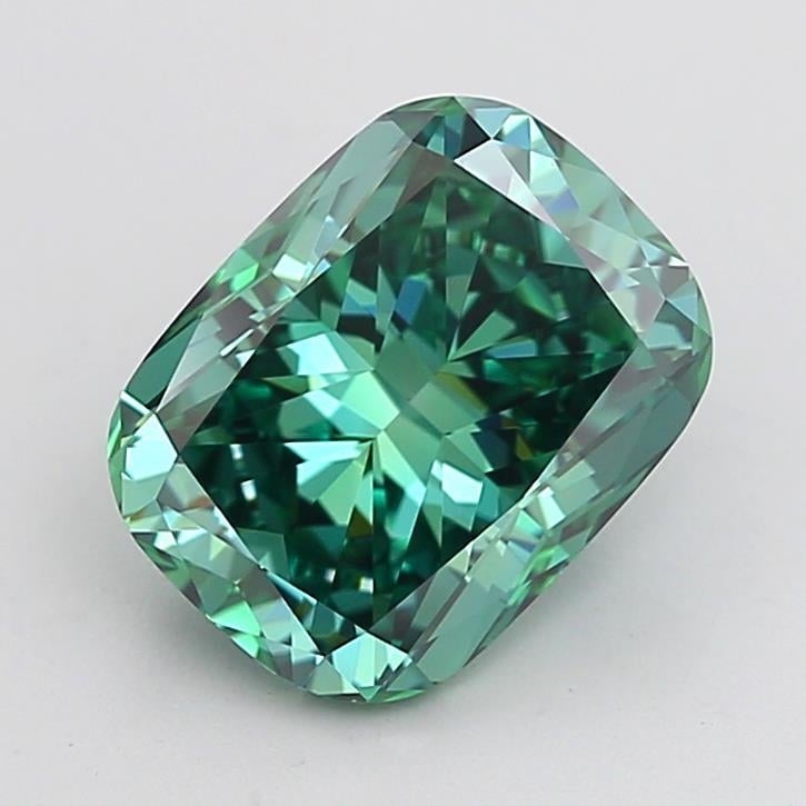 3.27 Ct. Fancy Vivid Green Cushion Lab Grown Diamond