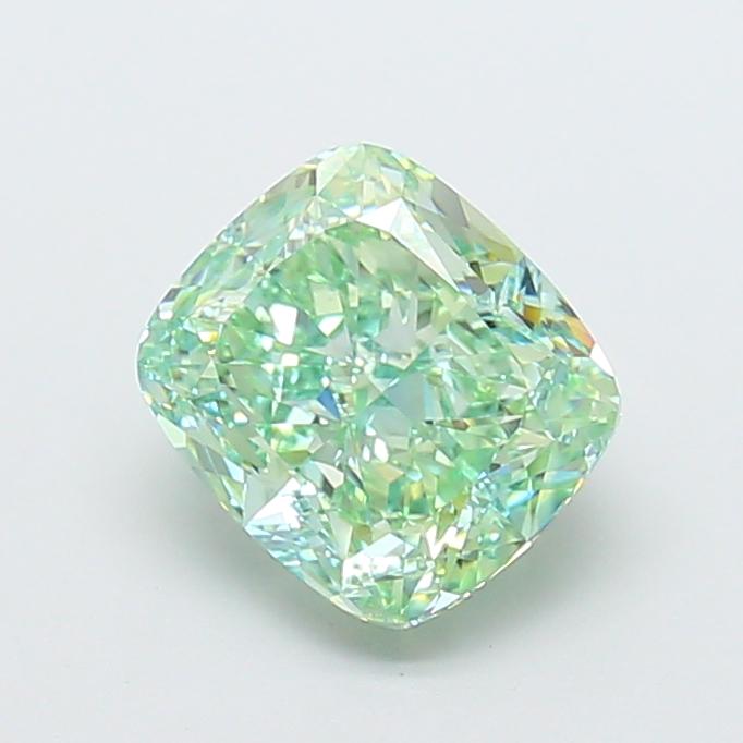 3.19 Ct. Fancy Vivid  Green Cushion Lab Grown Diamond