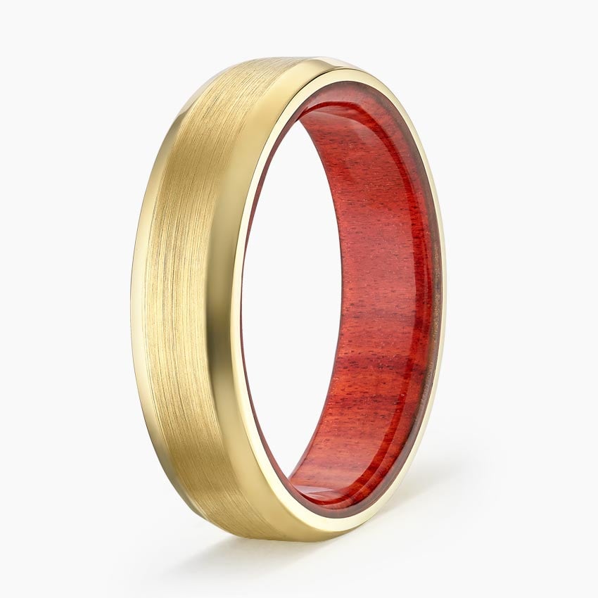 Redheart Wood Satin Finish 6mm Wedding Ring in 18K Yellow Gold
