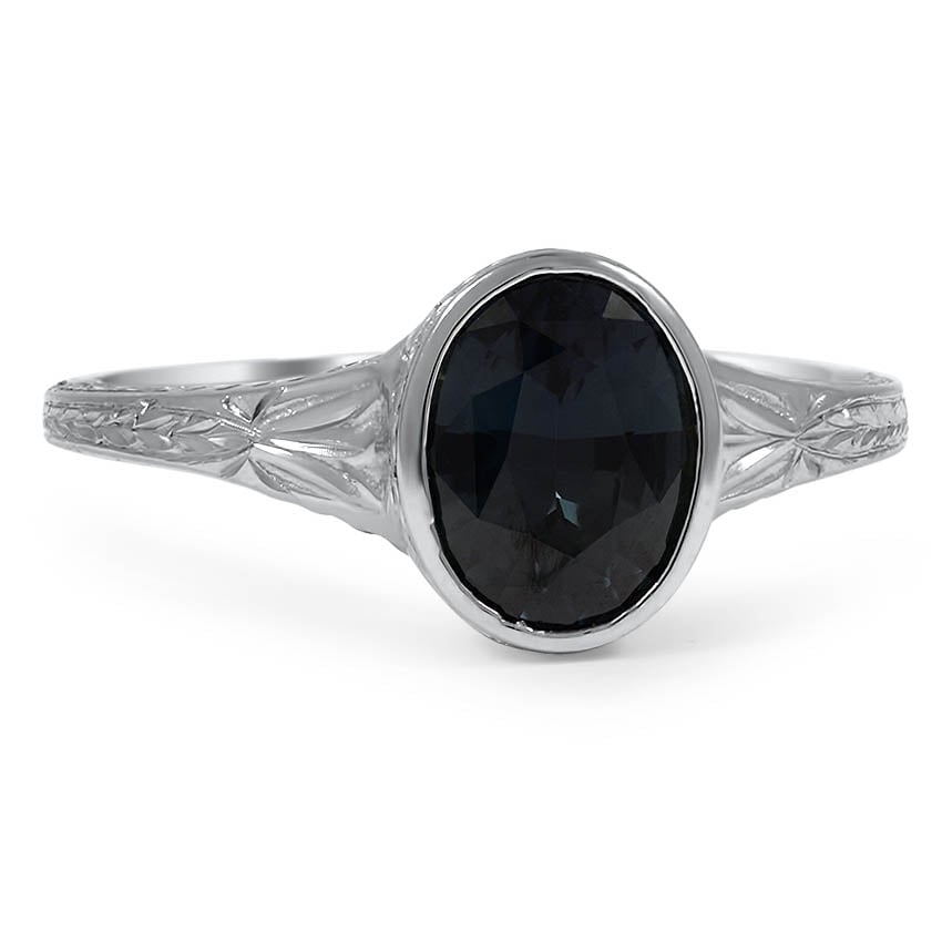 Custom Hand-Engraved Teal Sapphire Bezel Ring