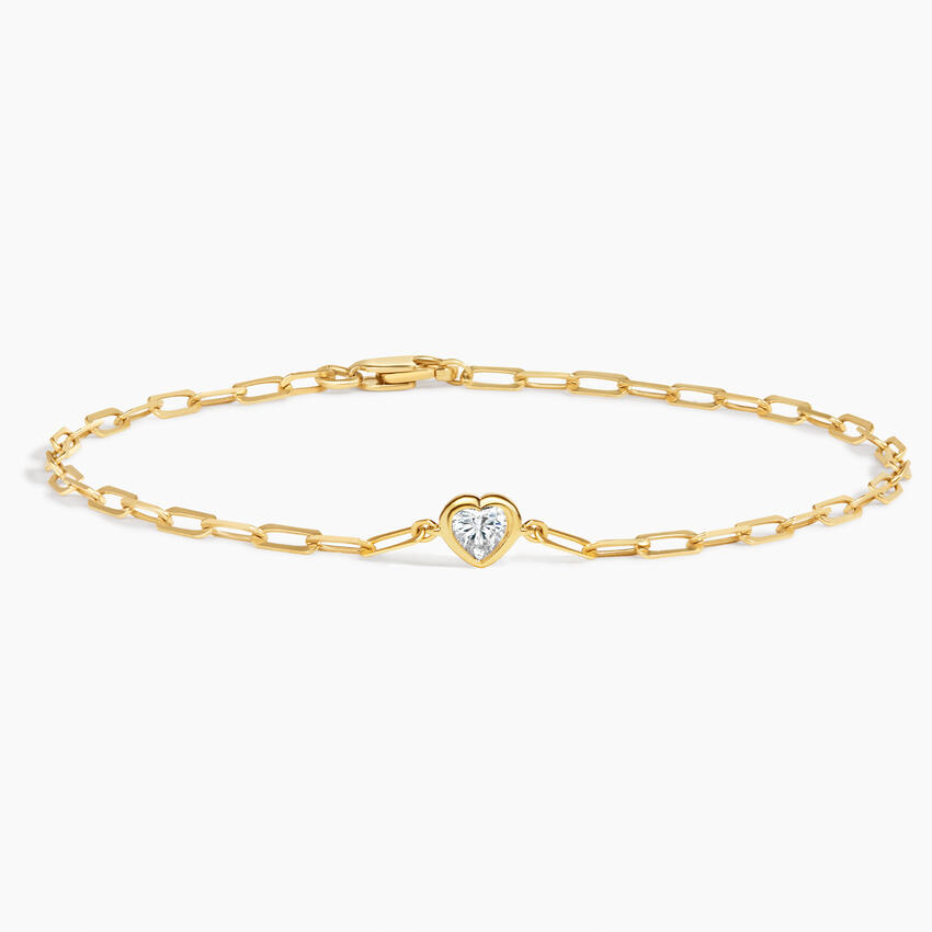 14K Yellow Gold 7 in. Heart Shaped Lab Diamond Paperclip Chain Bracelet (1/5 ct. tw.)